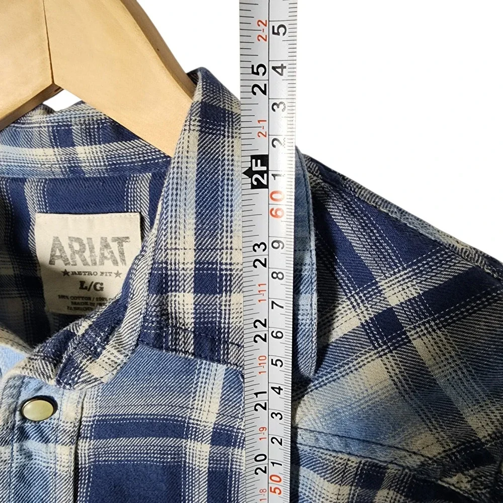 Ariat Retro Fit Plaid Western Snap Button Long Sleeve Shirt‎ L Boy Kid Blue